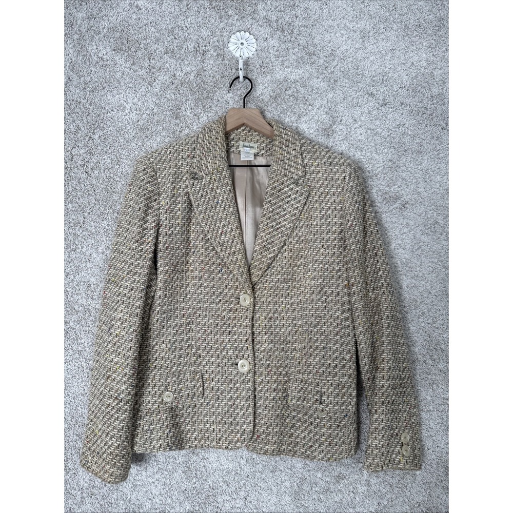 NEIMAN MARCUS Ivory Pink Yellow Orange Tweed Cotton Women Jacket Coat‎ Size 12